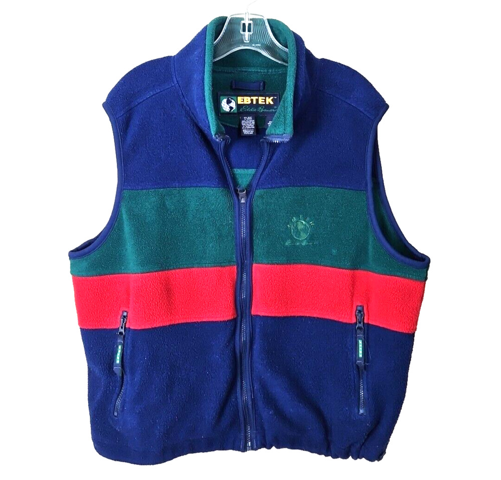 vtg 90s Eddie Bauer fleece vest sz Medium EBTEK Colorblock full Zip USA Made